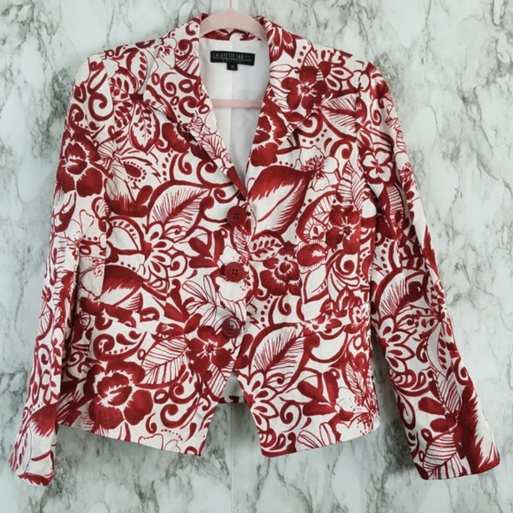 Lafayette 148 Silk Floral Print Blazer Jacket 10P